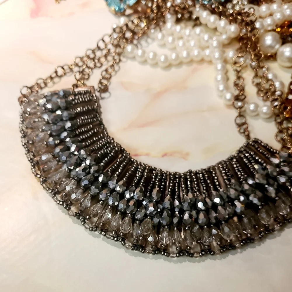 Vintage Crystal Beaded Statement Collar Necklace